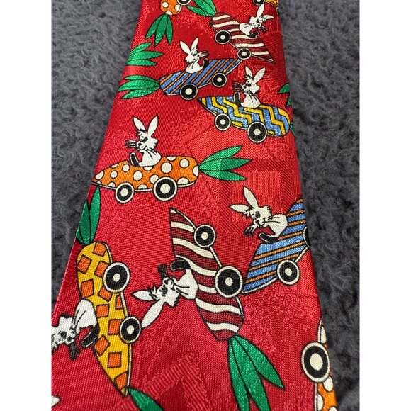 Vintage Boys Red Novelty Clip-On Tie Easter Bunny Race Car Pattern By Club Room - Picture 3 of 8